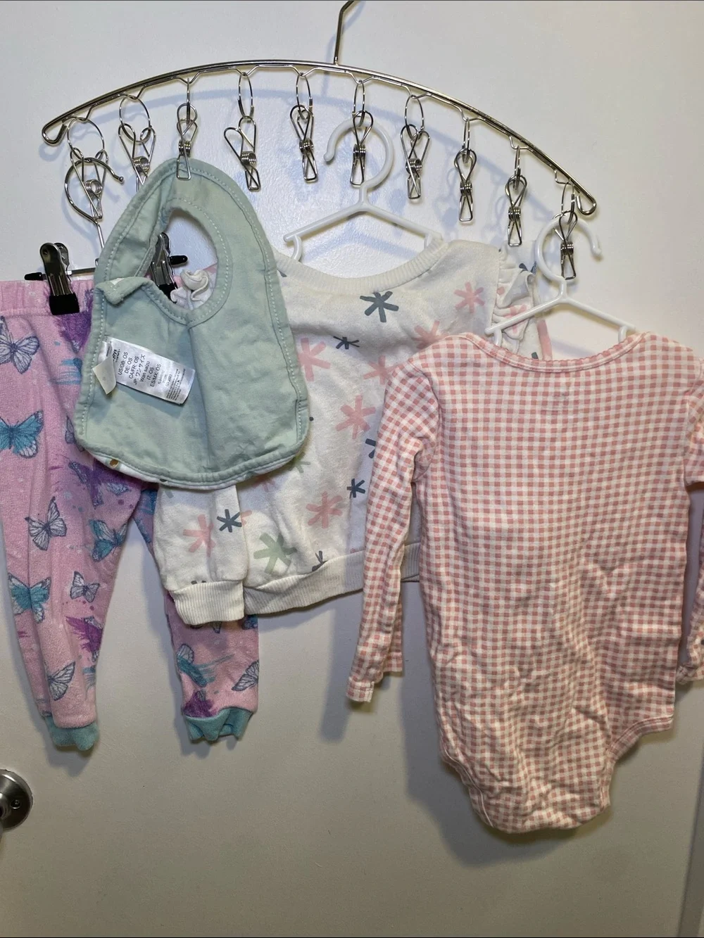 Carter's Pink Gingham Long-Sleeve Bodysuit, Just Lizzy Long Sleeve Top and Pjs